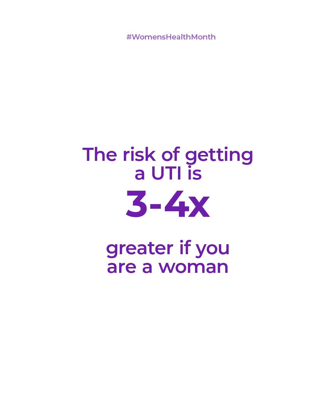 The risk of getting an UTI is 3 to 4 times greater if you are a woman